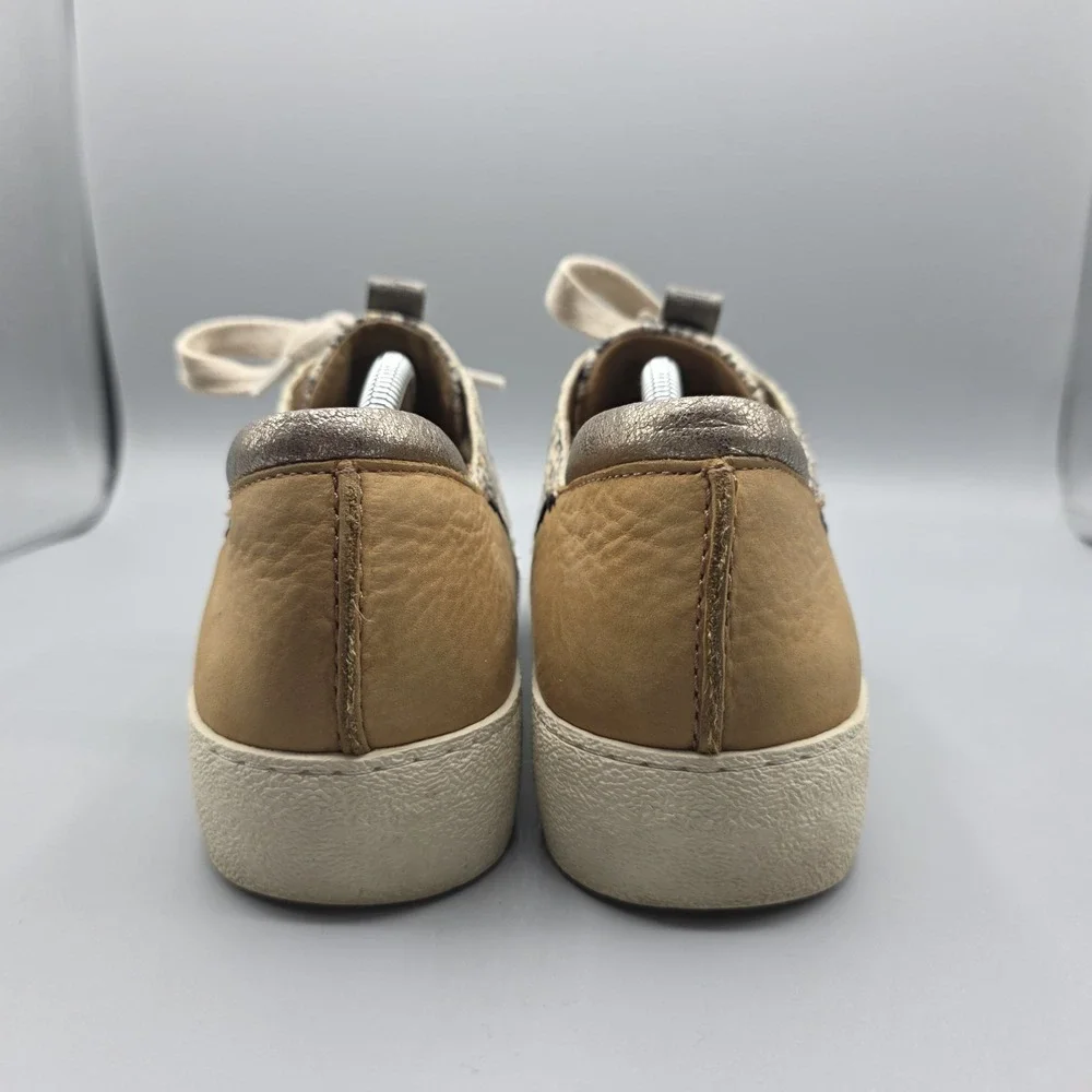 Frye Webster Sneakers Womens 8.5 Beige Leather Platform Snake Print Low Top Shoe